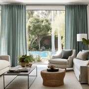 Aquamarine Blue Linen Back Tab Curtain - Custom Sizes & Colors
