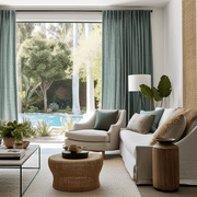 Aquamarine Blue Linen Back Tab Curtain - Custom Sizes & Colors