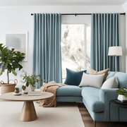 Aquamarine Blue Linen Back Tab Curtain with Blackout Lining - Custom Sizes & Colors