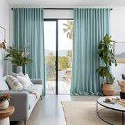 Aquamarine Blue Linen Back Tab Curtain with Cotton Lining - Custom Sizes & Colors