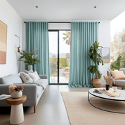 Aquamarine Blue Linen Back Tab Curtain with Cotton Lining - Custom Sizes & Colors