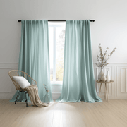 Aquamarine Blue Linen Rod Pocket Curtain - Custom Sizes & Colors
