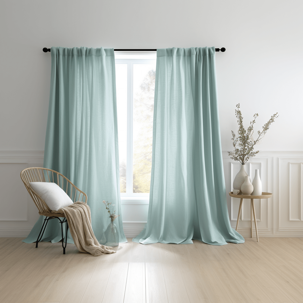 Aquamarine Blue Linen Rod Pocket Curtain - Custom Sizes & Colors
