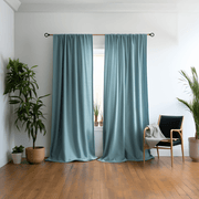Aquamarine Blue Linen Rod Pocket Curtain with Blackout Lining - Custom Sizes & Colors