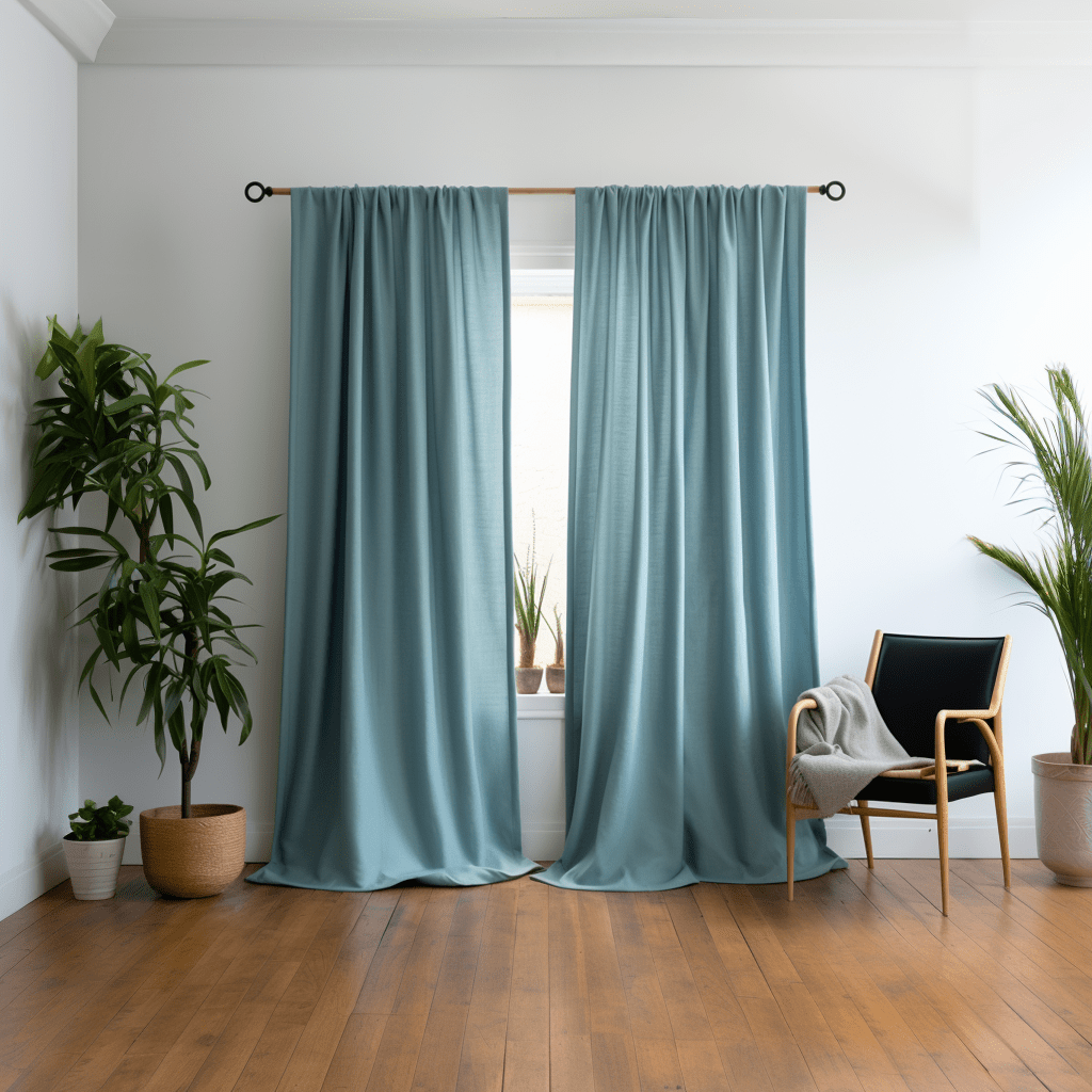 Aquamarine Blue Linen Rod Pocket Curtain with Blackout Lining - Custom Sizes & Colors