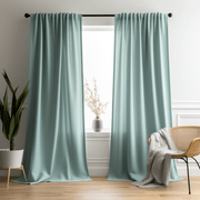 Aquamarine Blue Linen Rod Pocket Curtain with Cotton Lining - Custom Sizes & Colors