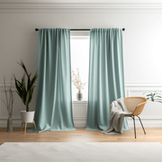 Aquamarine Blue Linen Rod Pocket Curtain with Cotton Lining - Custom Sizes & Colors