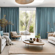 Aquamarine Blue Pinch Pleat Linen Curtain with Cotton Lining - Heading for Rings and Hooks - Custom Sizes & Colors