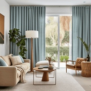 Aquamarine Blue S-Fold Linen Curtain with Cotton Lining - Suitable for Rings or Tracks - Custom Sizes & Colors
