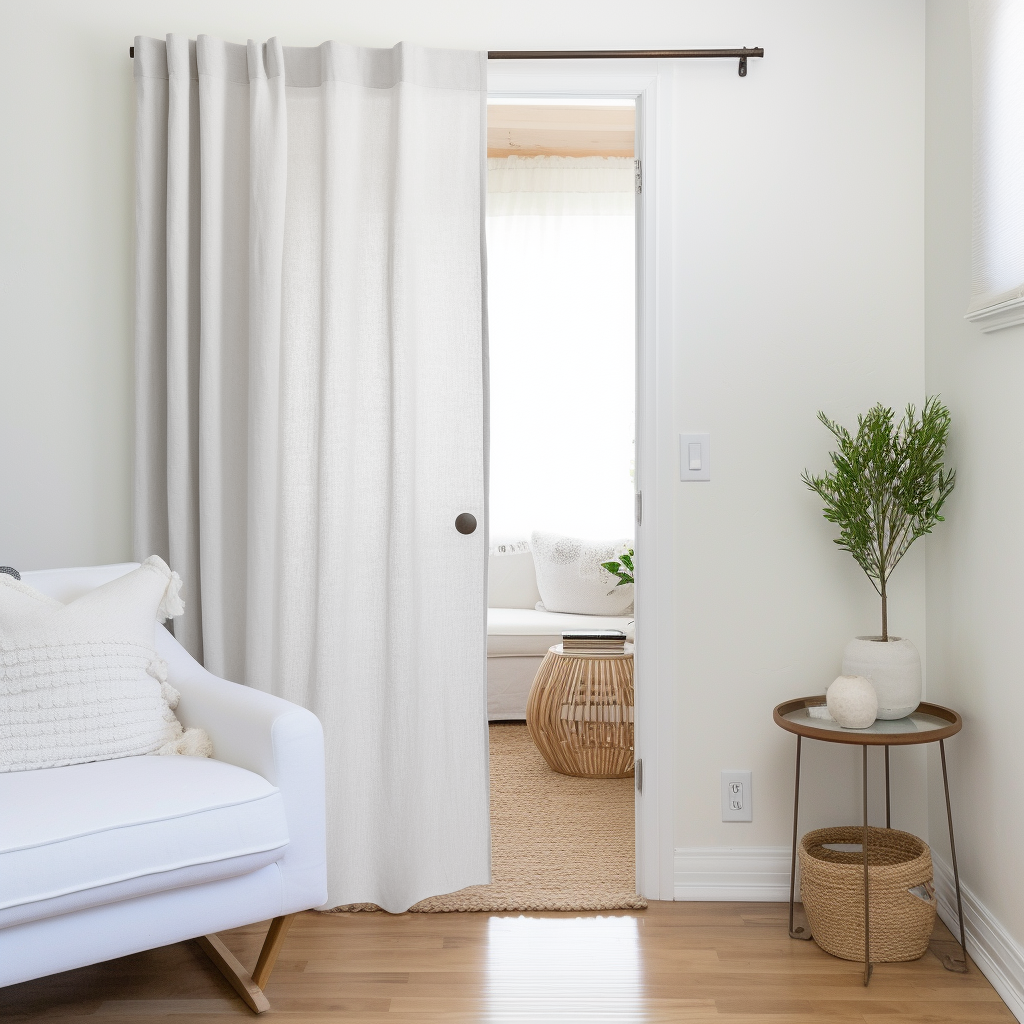 Back Tab Door Linen Curtains - Unlined or With Lining - Custom Width and Length, Color: White