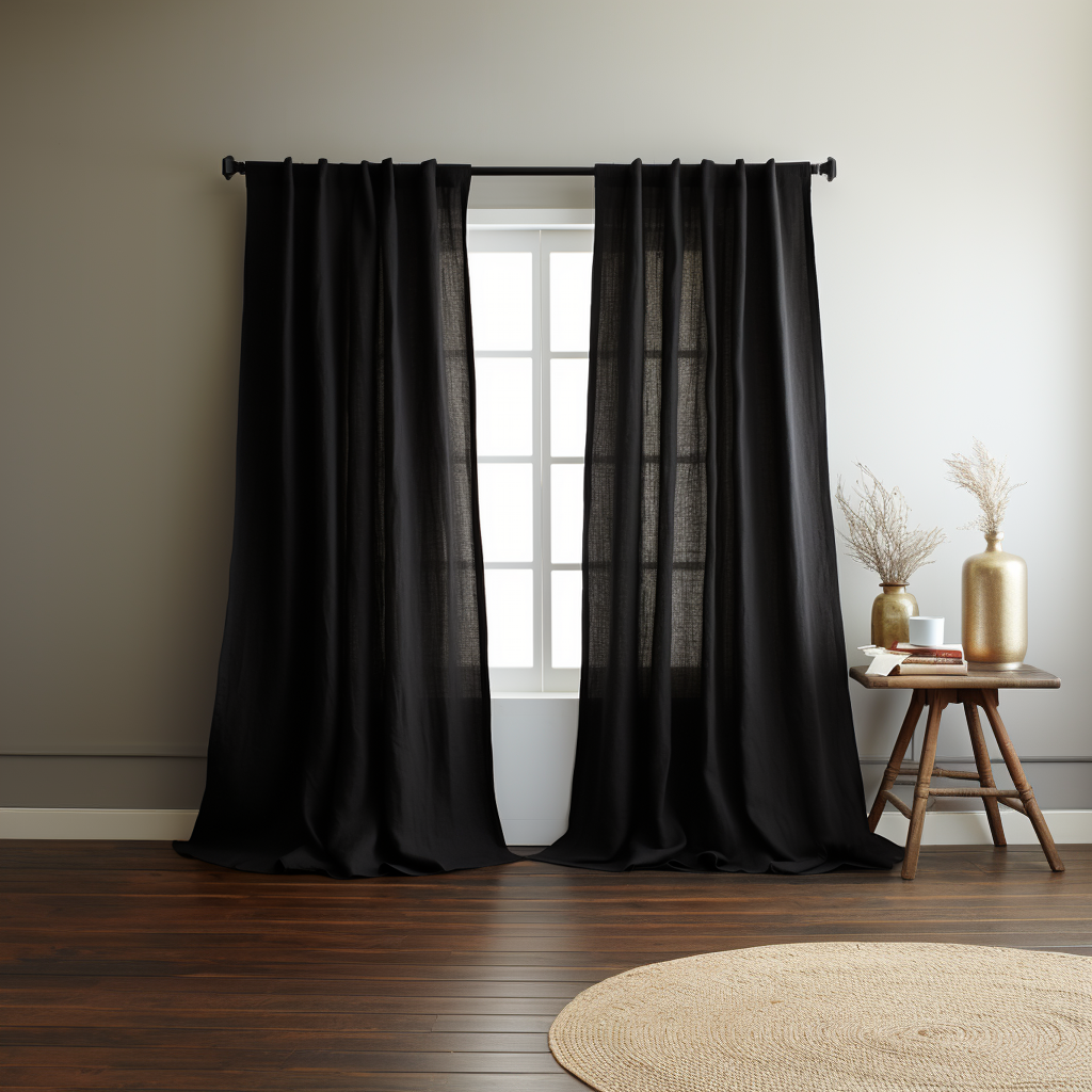 Black Linen Back Tab Curtain Panel - Custom Sizes and Colors