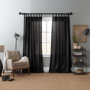 Black Linen Tab Top Curtain Panel - Custom Width, Custom Length