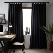 Black Linen Tab Top Curtain Panel with Blackout Lining - Custom Width, Custom Length
