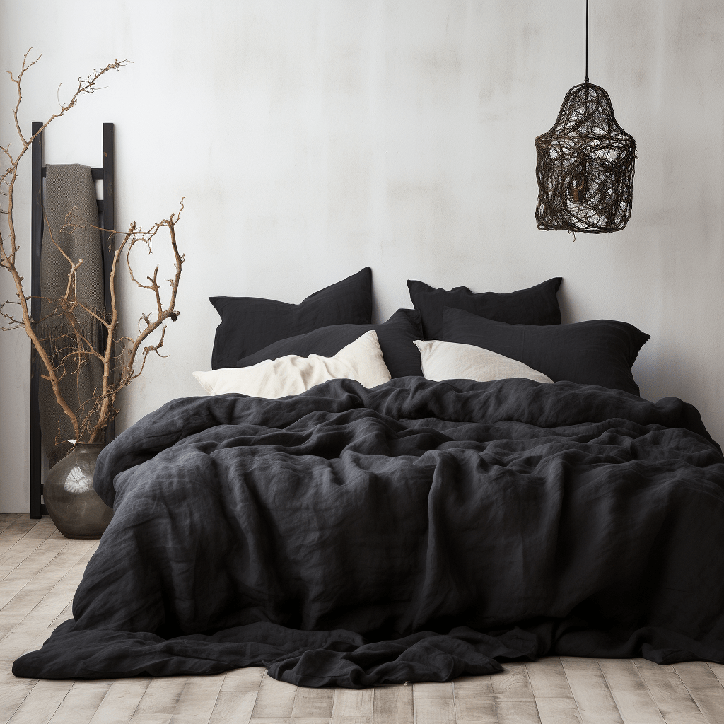 Black Linen Duvet Cover King Queen Twin Sizes