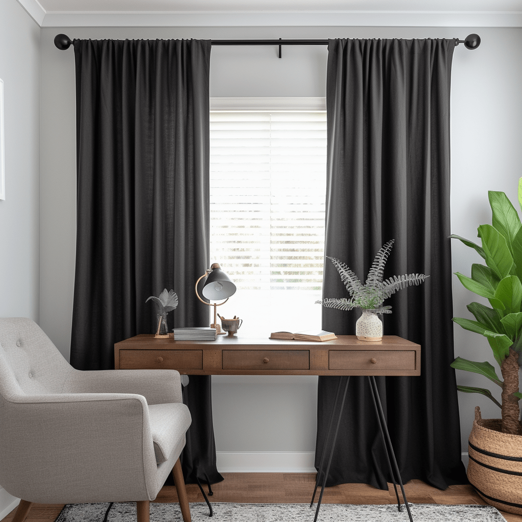 Black Linen Curtain with Cotton Lining and Rod Pocket - Privacy Linen Drapery with Custom Width