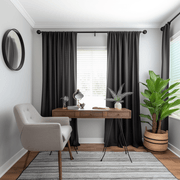 Black Linen Curtain with Cotton Lining and Rod Pocket - Privacy Linen Drapery with Custom Width