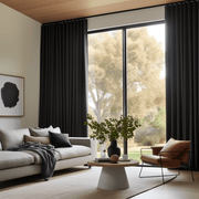 Black S-Fold Thermal Insulated Total Blackout Linen Curtain - Custom Width and Length - Suitable for Rings and Hooks or Tracks