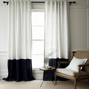 Black and White Color Block Back Tabs Linen Curtain Panel with Cotton Lining - Cusom Width and Length