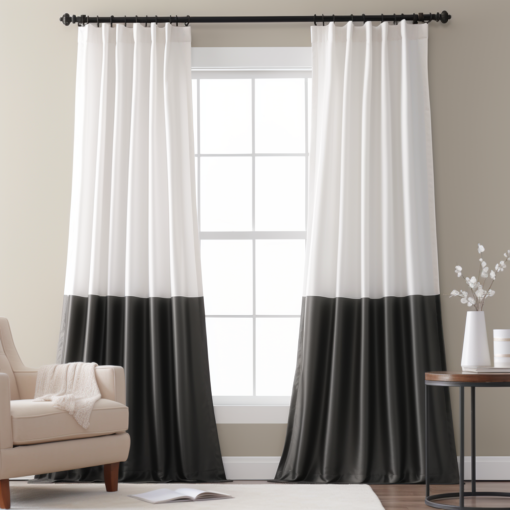 Black and White S-Fold Linen Curtain Panel with Cotton Lining - Custom Width and Length