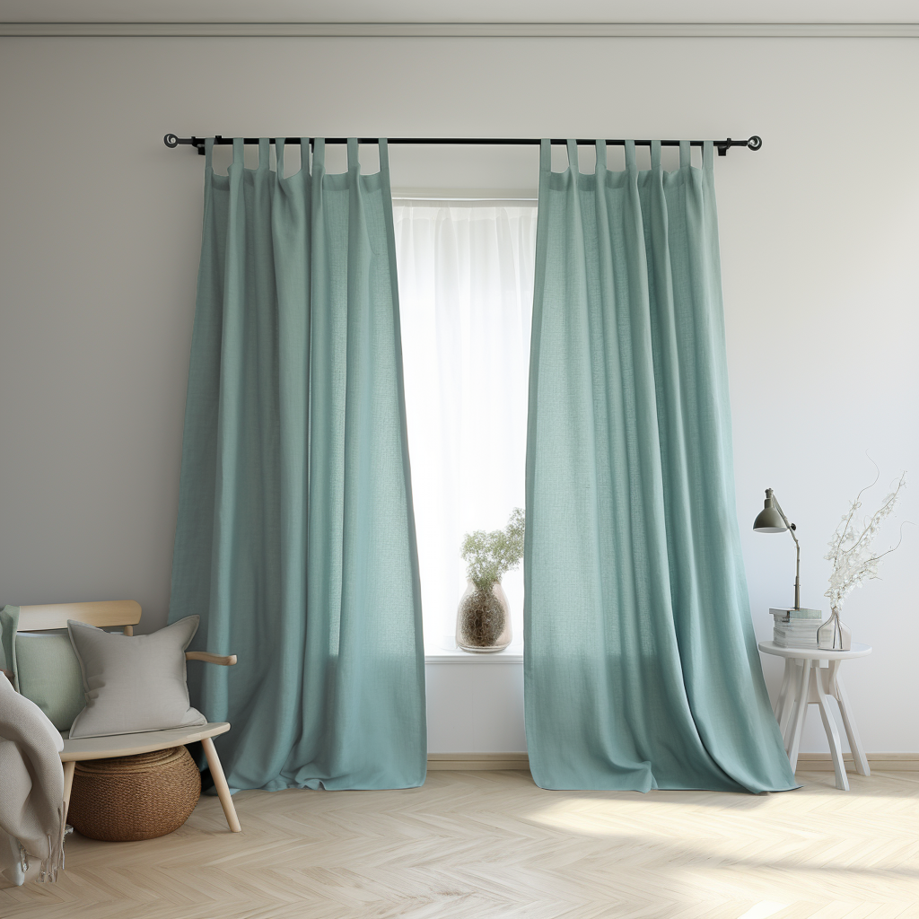 Blue Linen Tab Top Curtain Panel - Custom Width, Custom Length