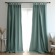 Blue Linen Tab Top Curtain Panel with Blackout Lining - Custom Width, Custom Length