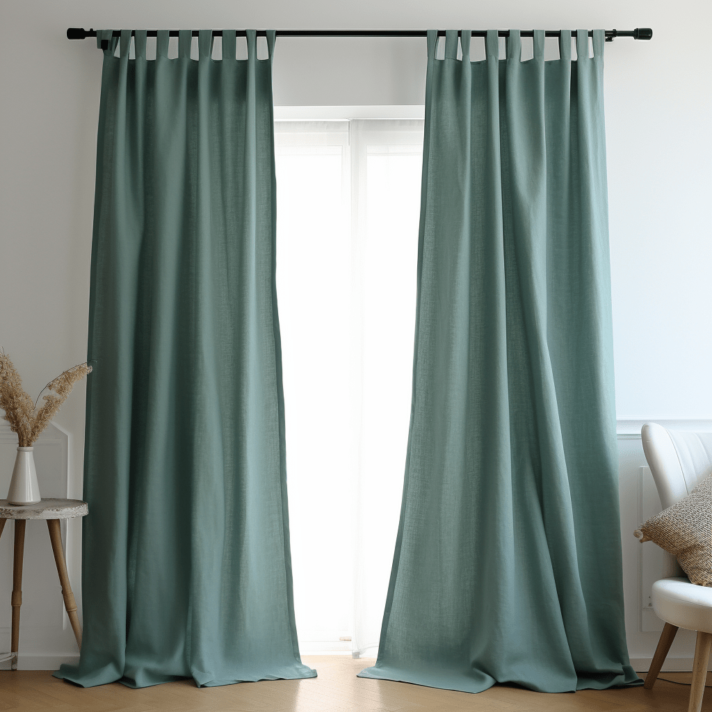 Blue Linen Tab Top Curtain Panel with Blackout Lining - Custom Width, Custom Length