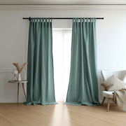 Blue Linen Tab Top Curtain Panel with Blackout Lining - Custom Width, Custom Length