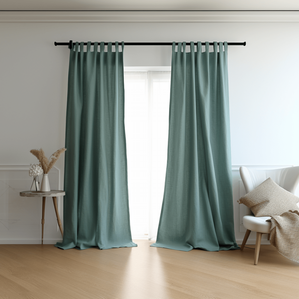 Blue Linen Tab Top Curtain Panel with Blackout Lining - Custom Width, Custom Length