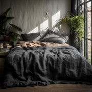 Charcoal Grey Linen Fabric Bedding Example
