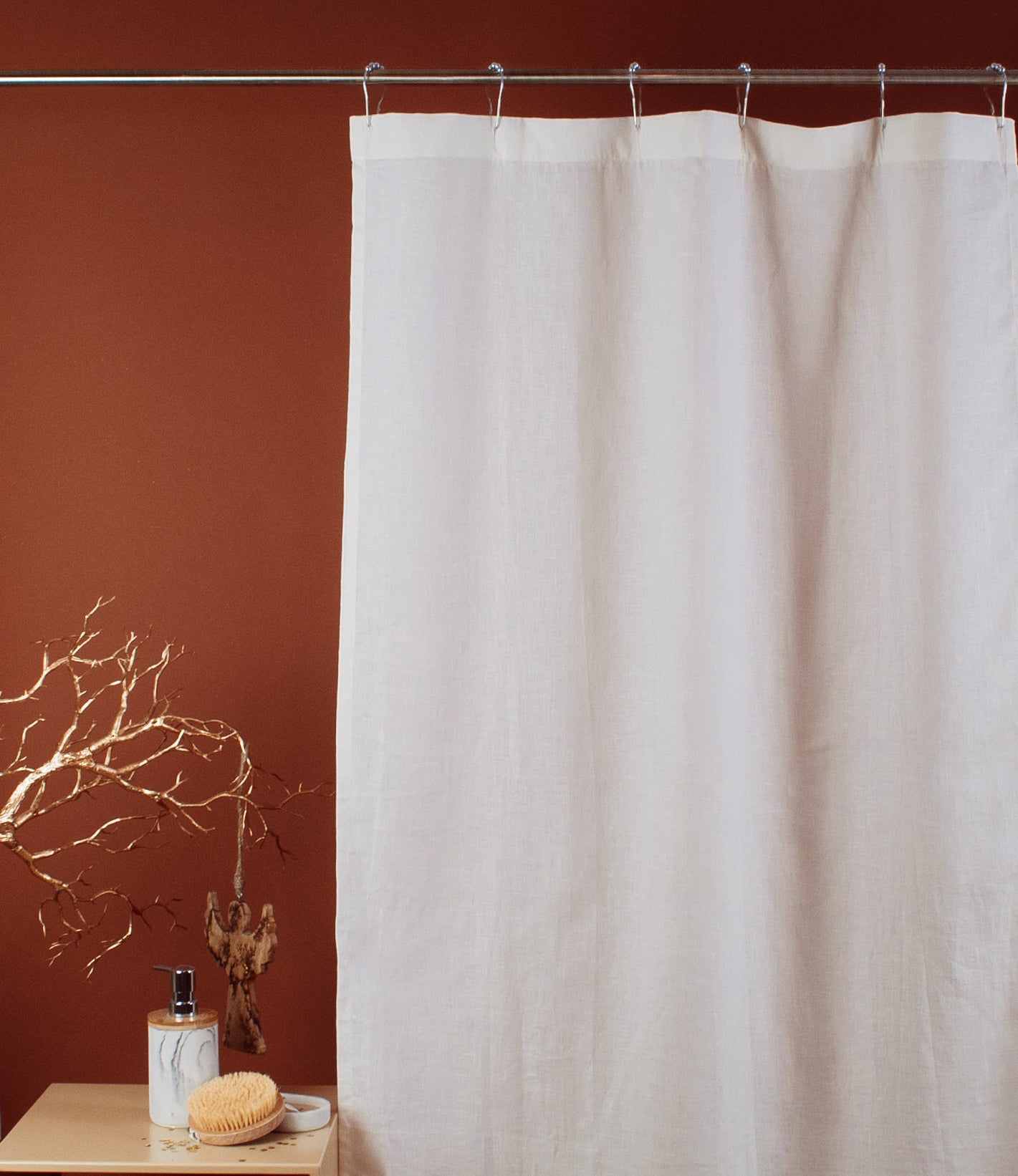 Off-White Waterproof Linen Shower Curtain – Simple Linen Bathroom Panel – 3HLinen Inc.