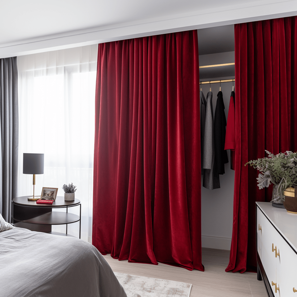 Red Velvet Closet Curtain with Tape for Ceiling Track - Custom Width and Length -Other Colors Available