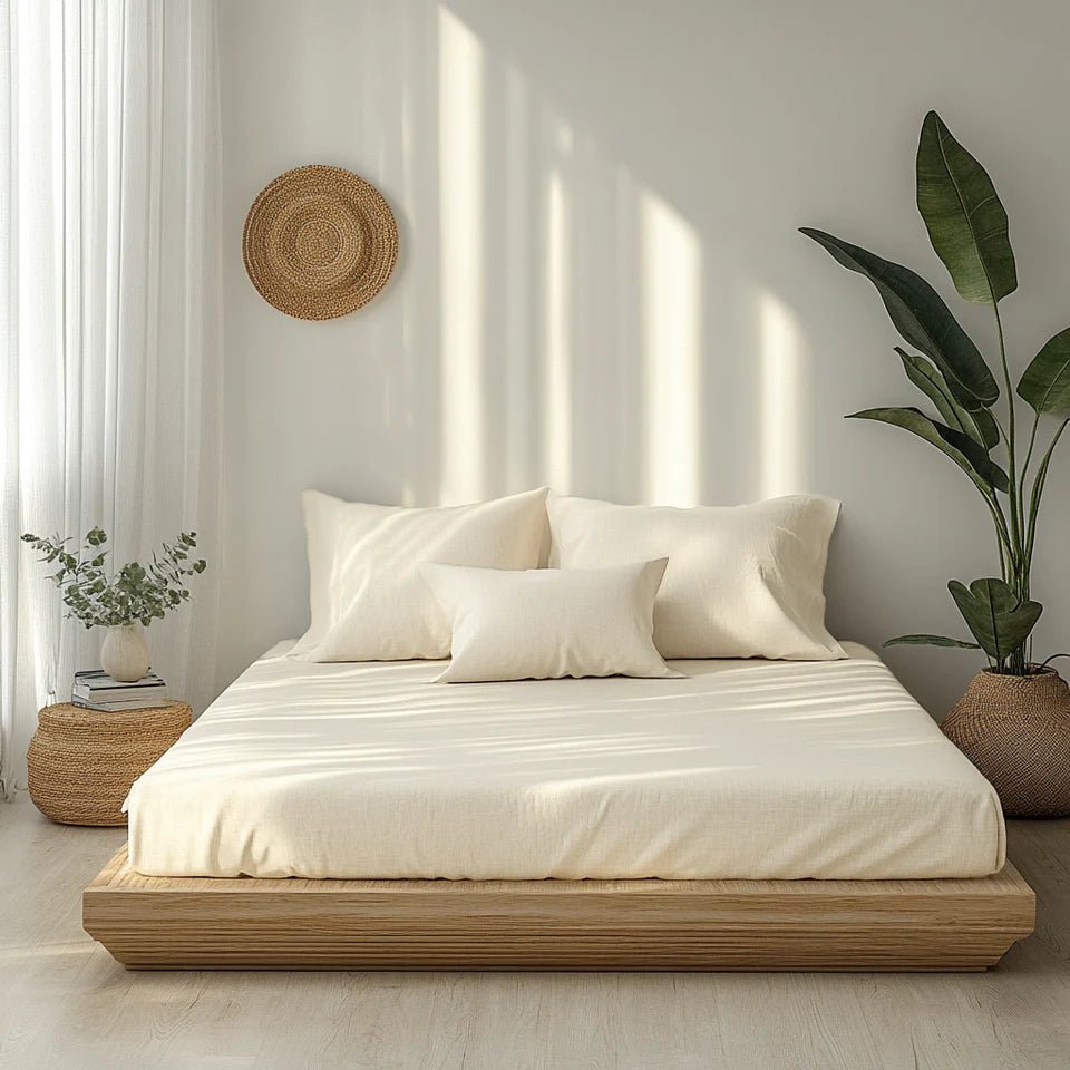 Cream Linen Fabric Bedding Example