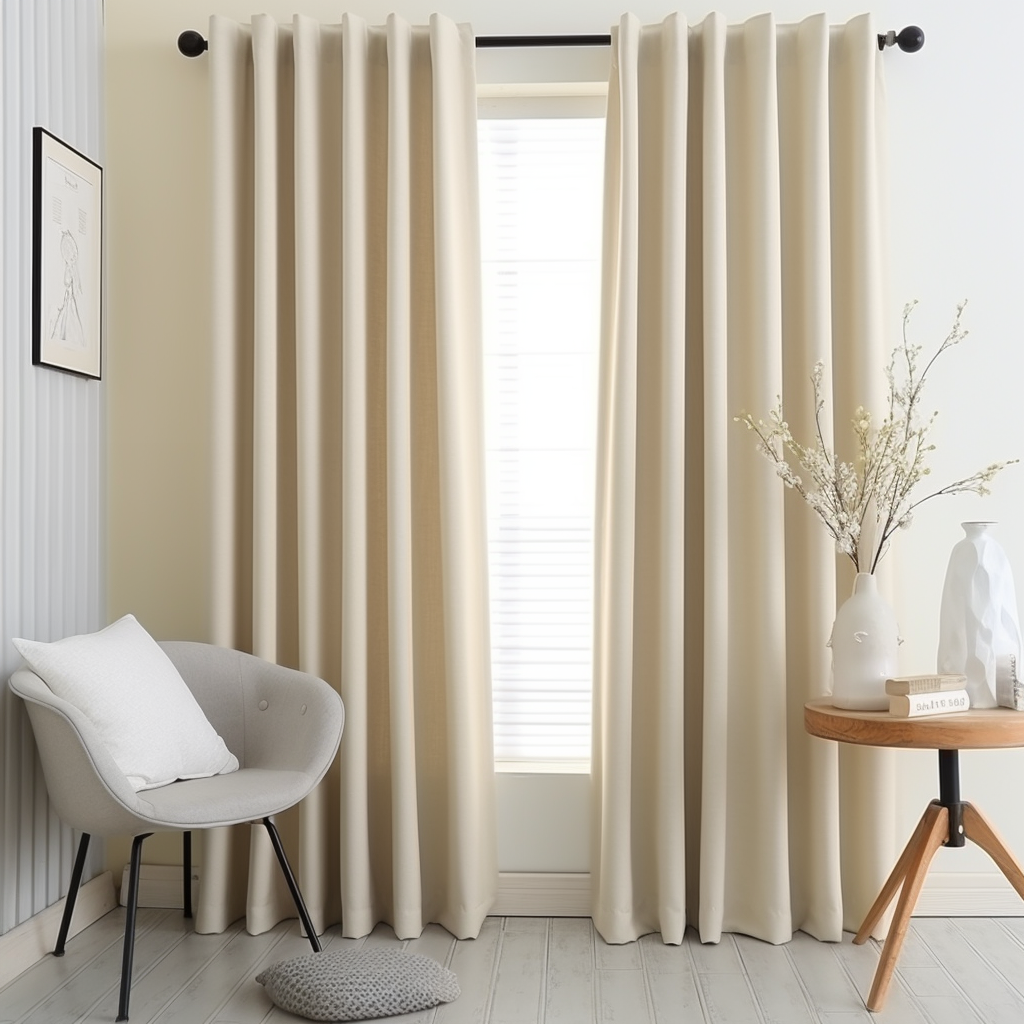 Cream Linen Back Tab Curtain Panel with Blackout Lining - Custom Width, Custom Length, Color: Cream