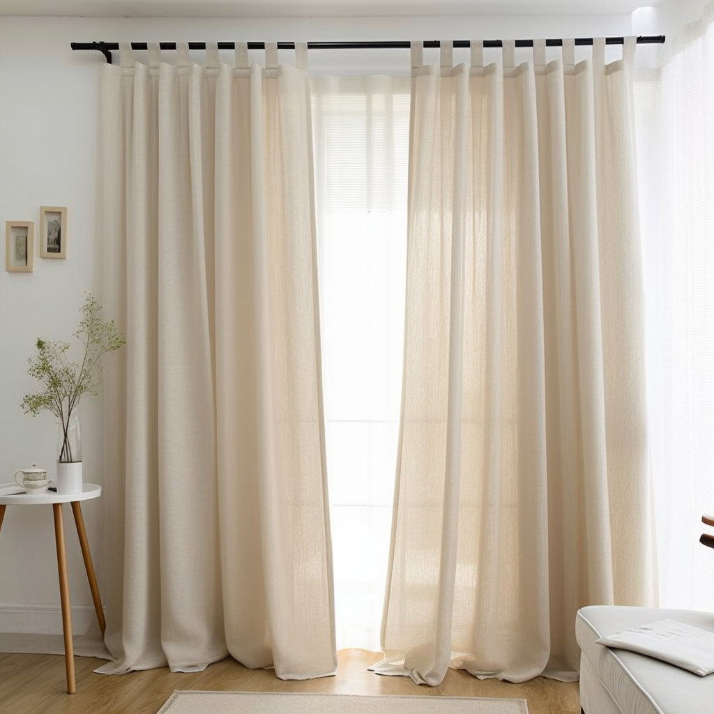 Cream Tab Top Linen Curtain Panel - Custom Width, Custom Length