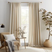 Cream Rod Pocket Linen Curtain with Cotton Lining - Custom Width, Custom Length