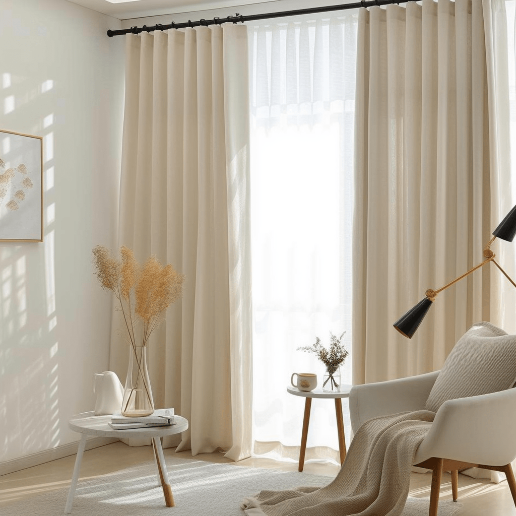 Cream S-Fold Linen Curtain Panel with Cotton Lining - Suitable for Rings and Hooks or Track
