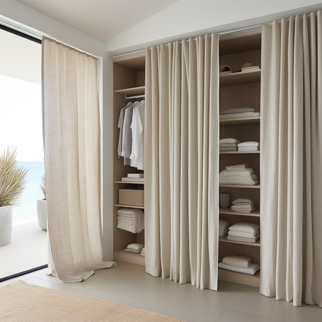 Cream S-Fold Closet Curtains with Blackout Lining - Custom Width and Length - 25 Colors Available