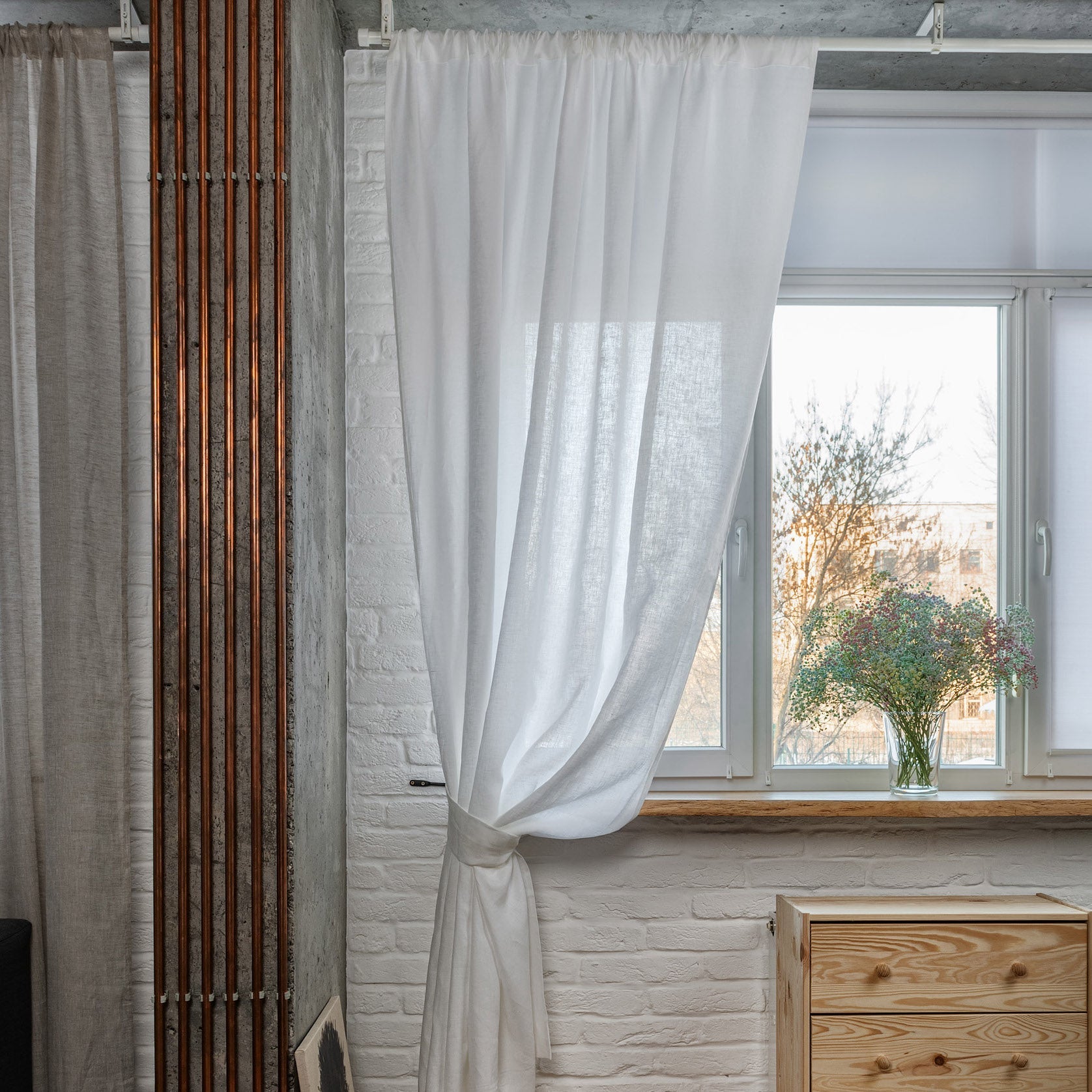 Unlined Curtain in White Color