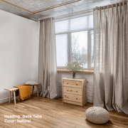 Back Tabs Linen Curtain, color:natural