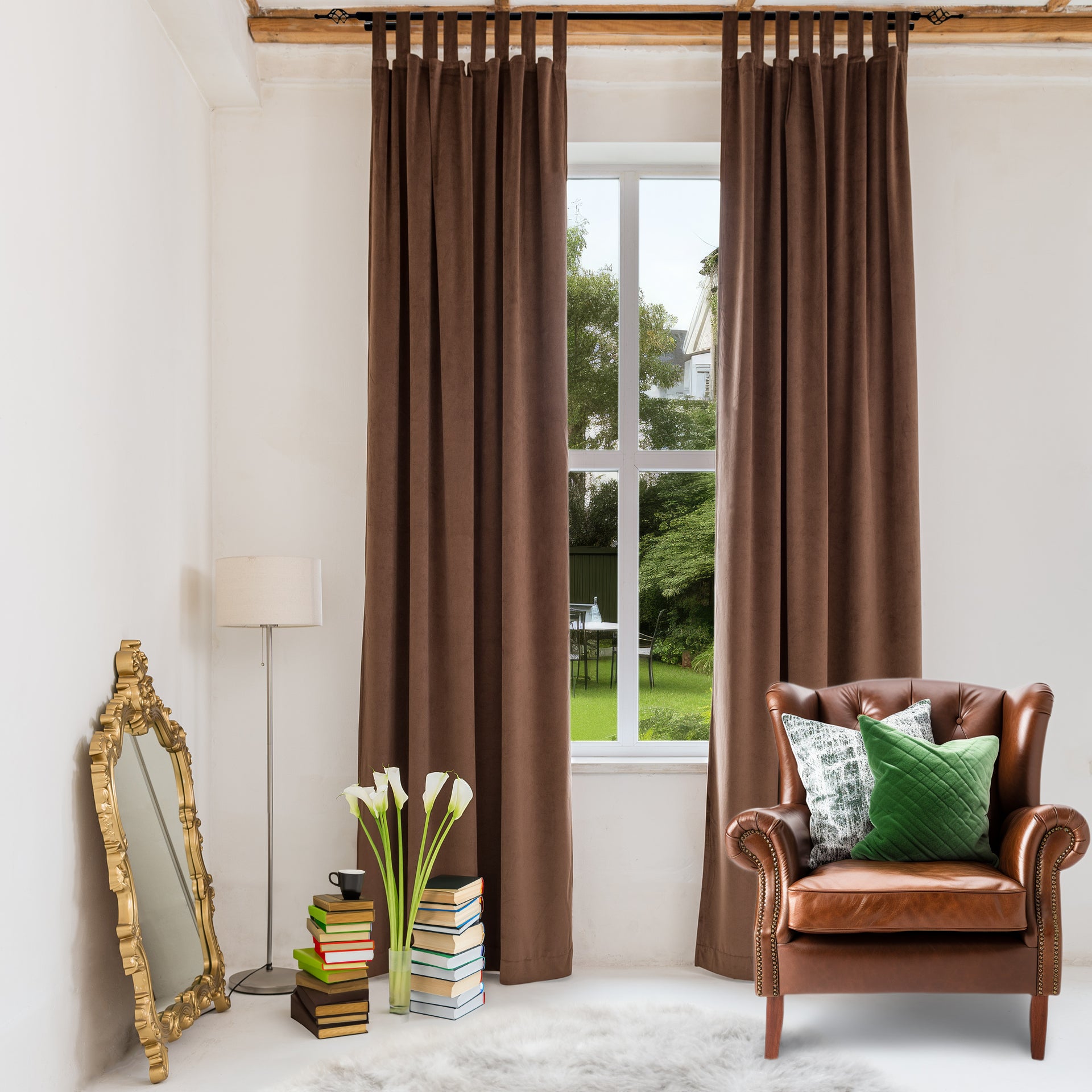Chocolate bBrown Velvet Tab Top Curtain
