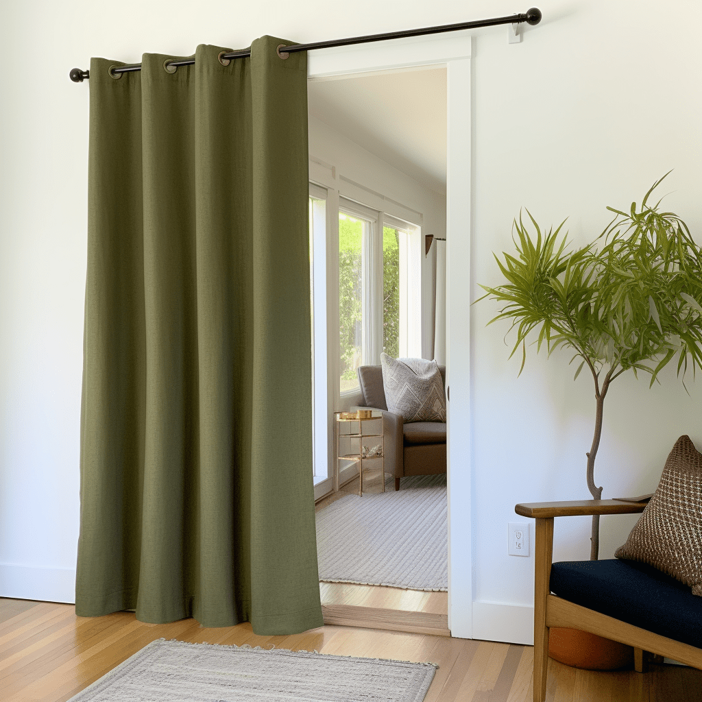 Door Linen Grommet Curtain Panel - Custom Width and Length, Color: Moss Green