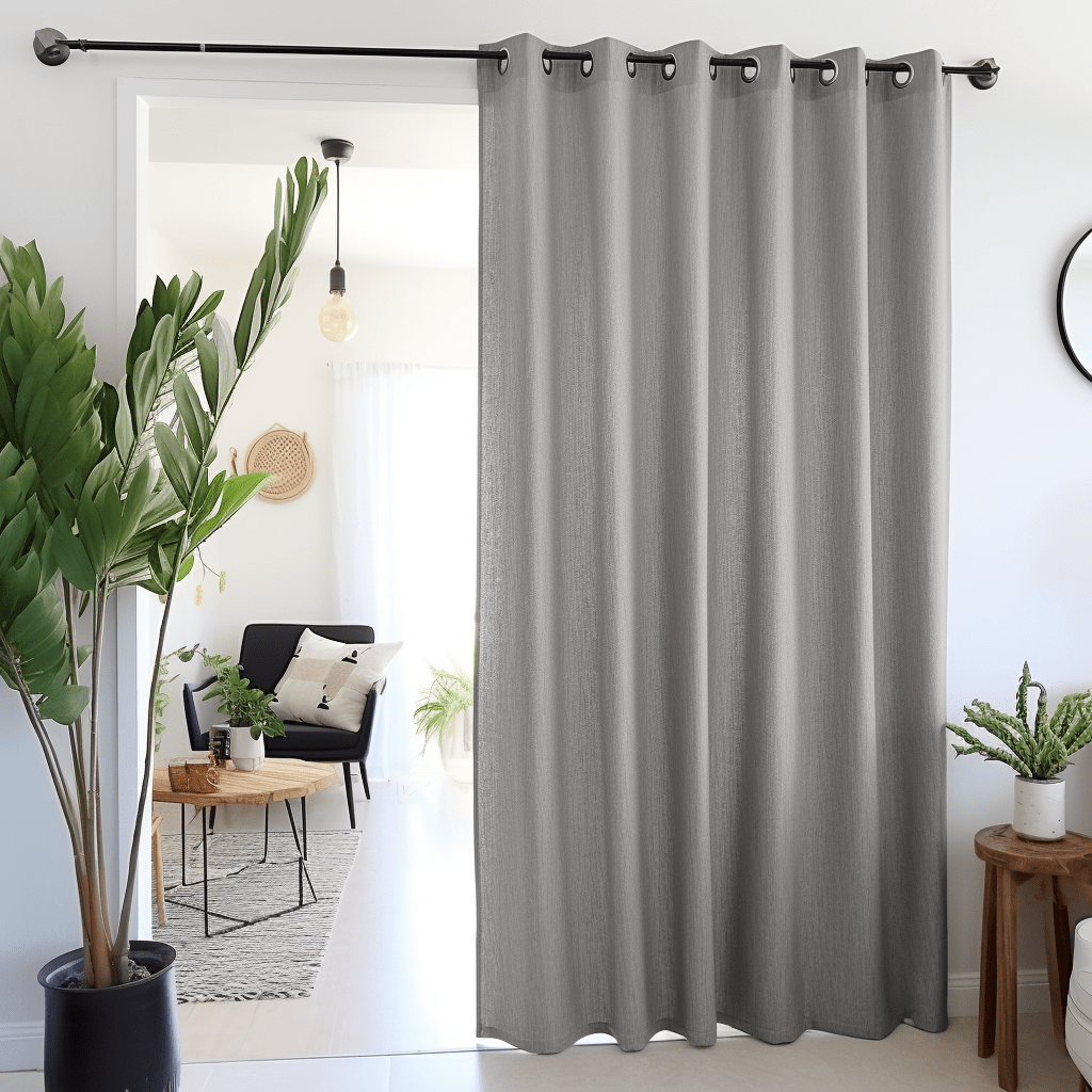 Door Linen Grommet Curtain Panel - Custom Width and Length, Color: Stone Grey