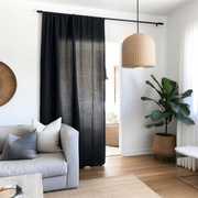 Door Linen Curtains - Unlined or With Lining - Custom Width and Length, Color: Black