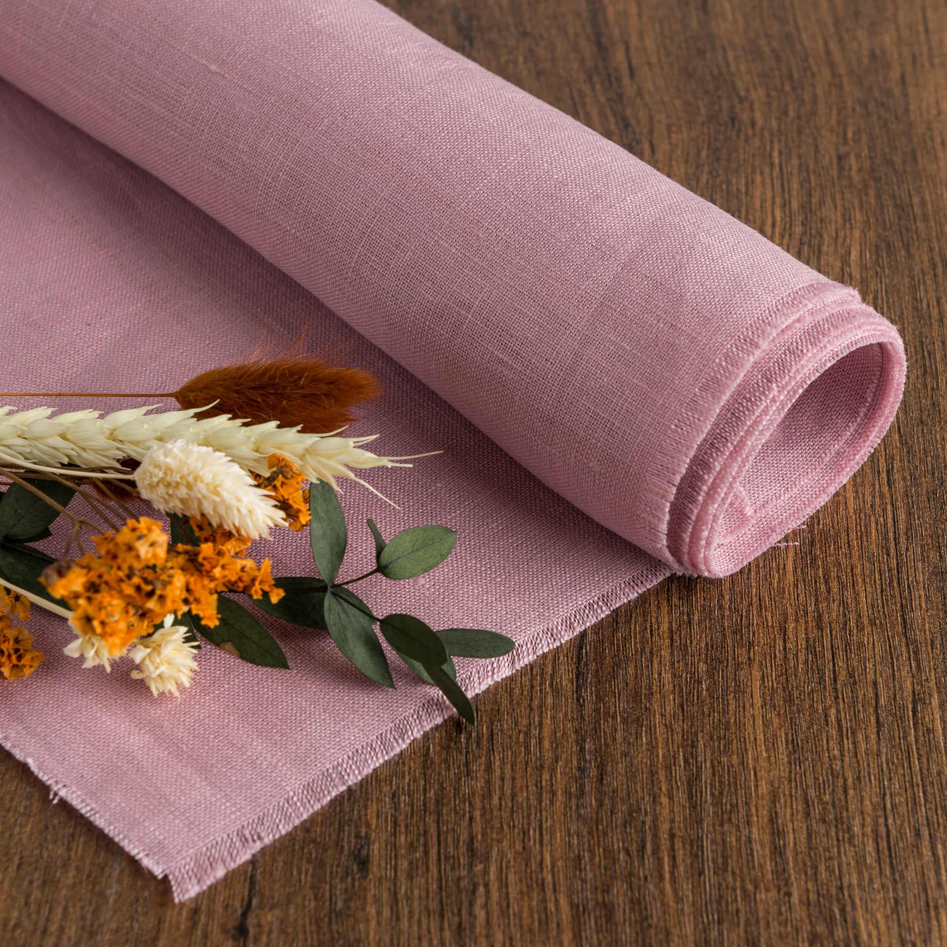 Dusty Rose Linen Fabric by the Yard - 100% French Natural - Width 52”- 106”