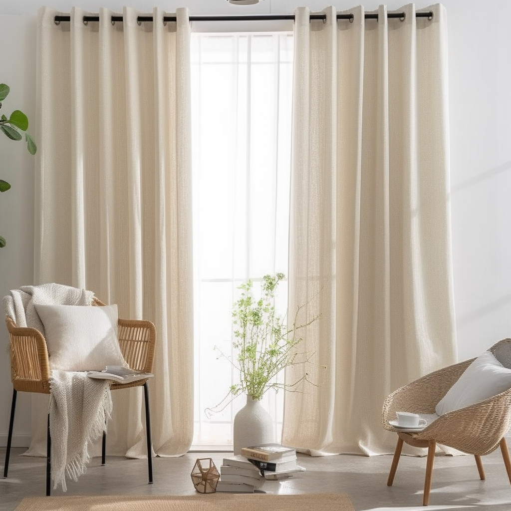 Eyelet Cream Linen Curtain Panel - Custom Width, Custom Length Info