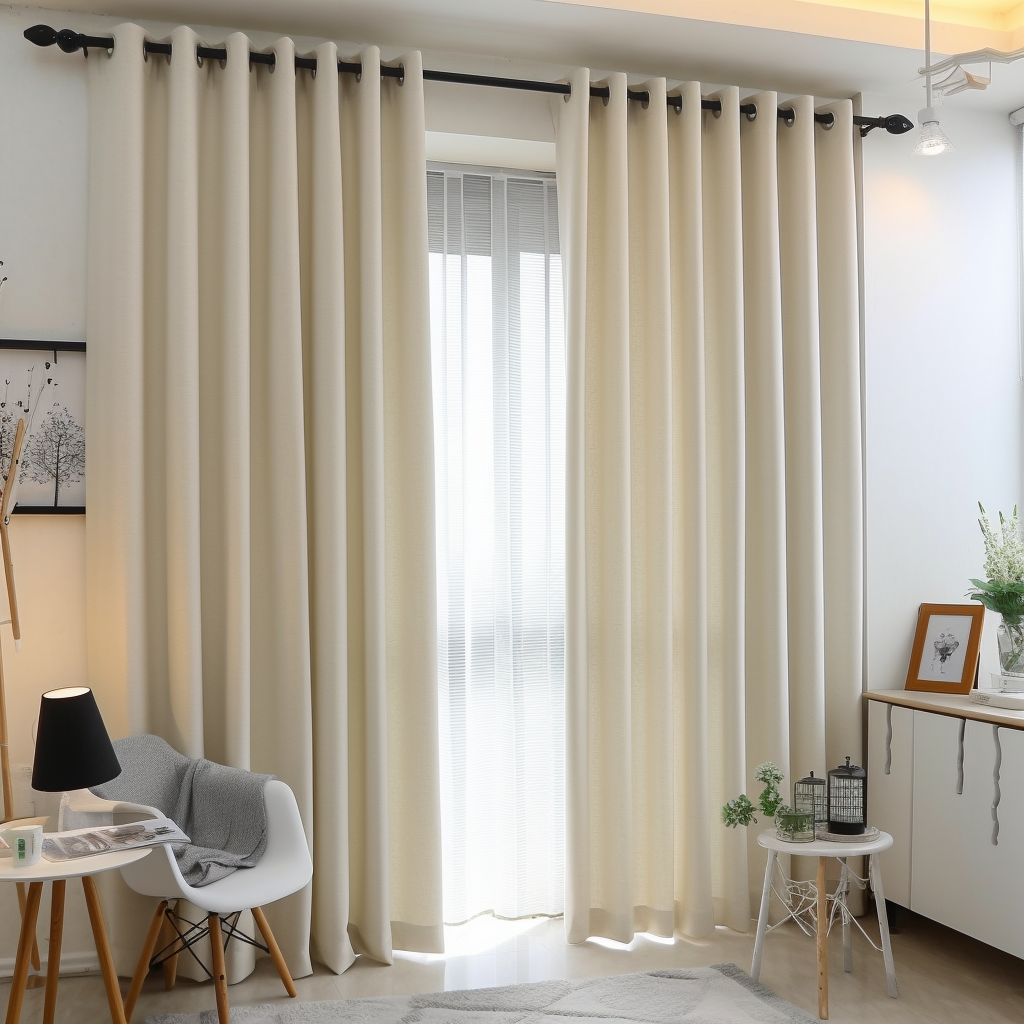 Grommet Cream Linen Curtain Panel with Blackout Lining - Custom Width and Length