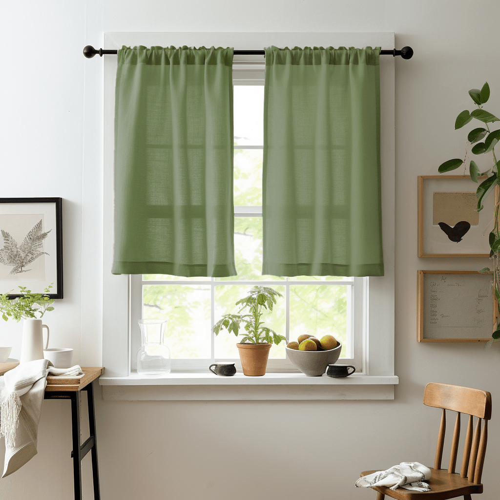 Green Linen Kitchen Cafe Curtains - Rod Pocket - Custom Sizes 24