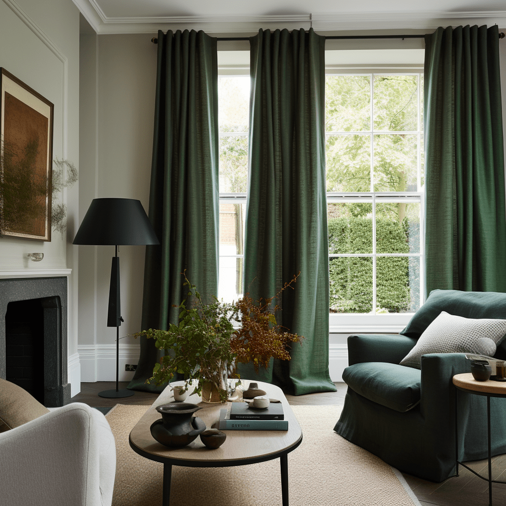 Green Thermal Curtain - 100% Blackout Linen Curtain With Back Tabs