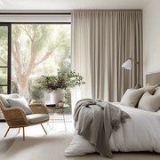 Linen Curtain for Bedroom with White Cotton Lining and Back Tabs - Privacy Linen Drapery Custom Width