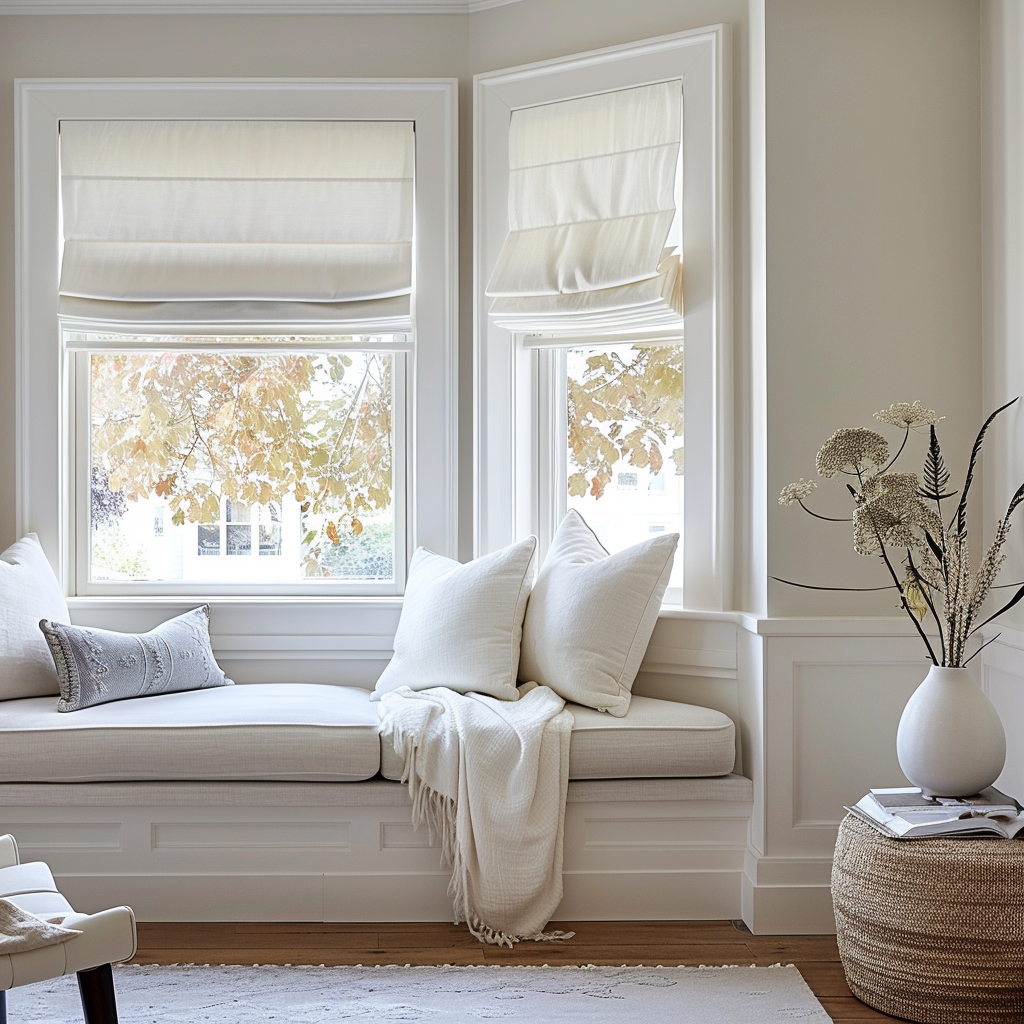 Linen Roman Shades for Bay Window - Lined or Unlined 